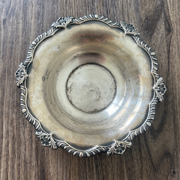 Ornate Silver Plated 7” Antique Small Decorative Brass Bowl - Picture 1 of 5